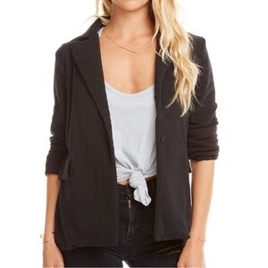 CHASER Black Cotton Fleece Blazer One Button Jacket, Size Small